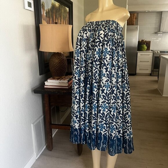 TERA BORA Full Cut Mixed Blue Batique Maxi in Length Bohemian Skirt - Picture 3 of 13
